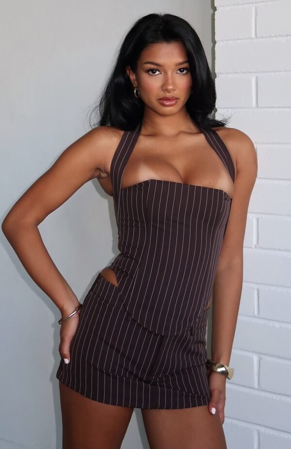Back To Business Halter Bustier Chocolate Pinstripe