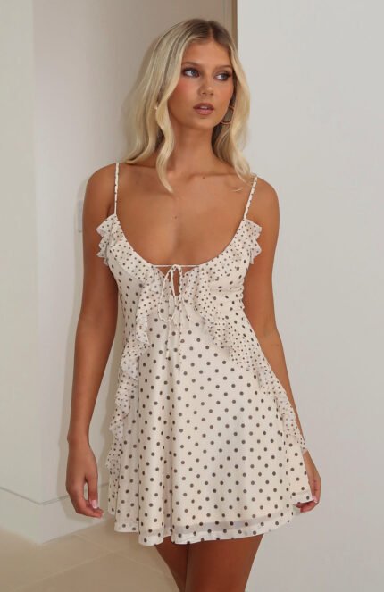 Can't Resist You Mini Dress Cream/Choc Polka Dot
